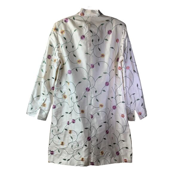 Austin Reed Coat Womens 12 White Embroidered Floral 100% Silk Long Jacket - Picture 2 of 10